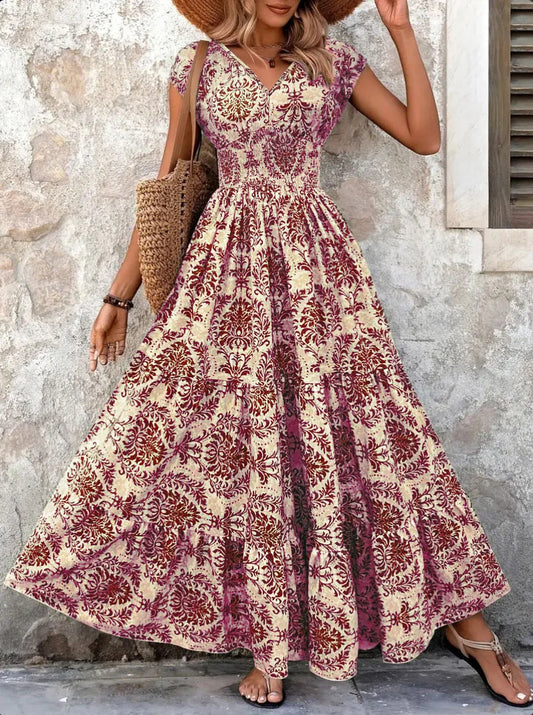 Lorena | Baroque Maxi Dress with V-Neckline