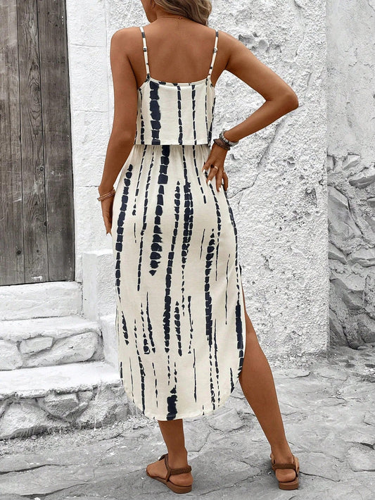 Luna | Printed Midi Dress with Thin Straps