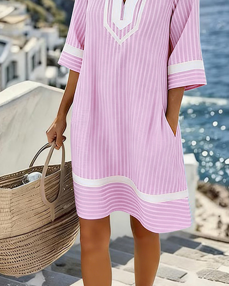 Klara™ | Lightweight Striped V-Neck Dress