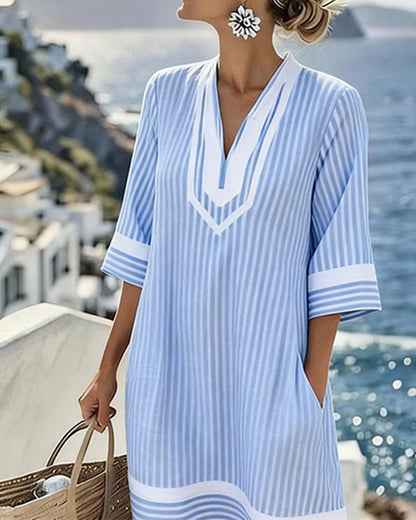 Klara™ | Lightweight Striped V-Neck Dress