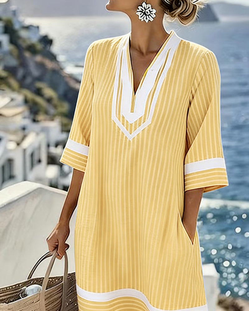 Klara™ | Lightweight Striped V-Neck Dress