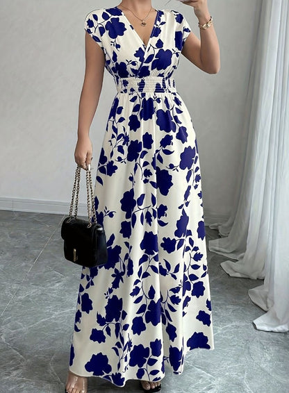 Daniela | Long Floral Dress with V-Neckline