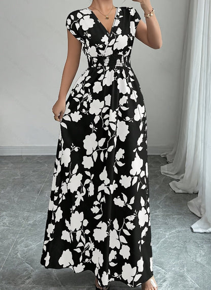 Daniela | Long Floral Dress with V-Neckline