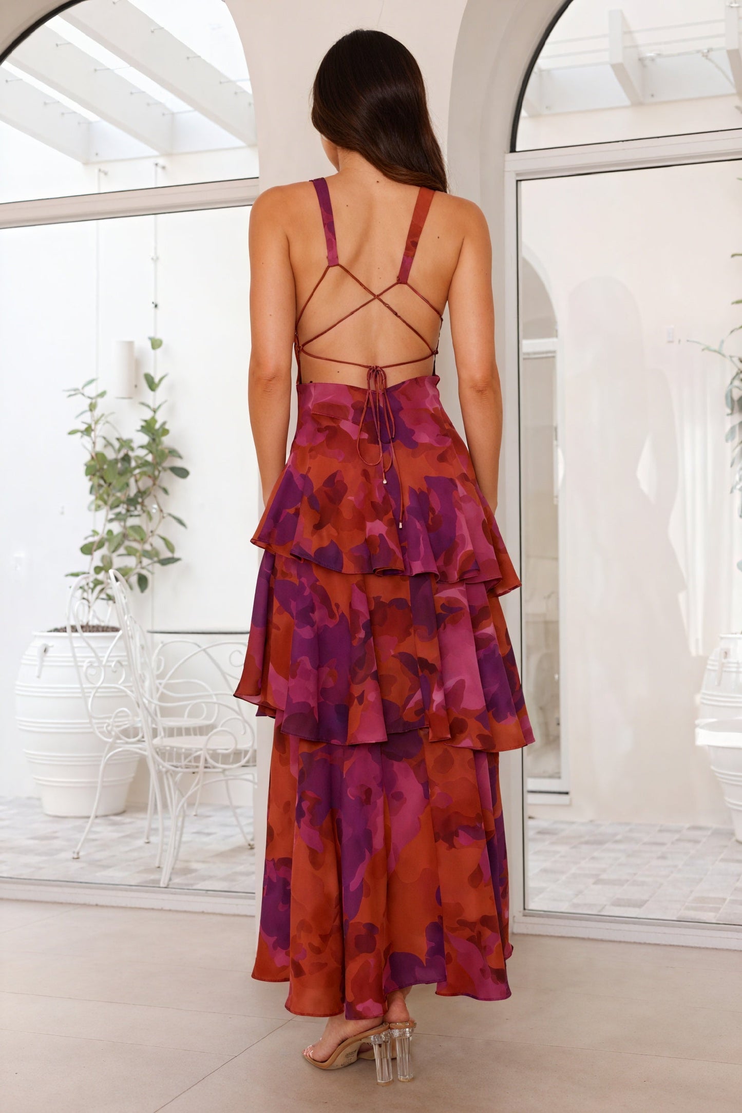 Floral Print Dress with Deep Neckline