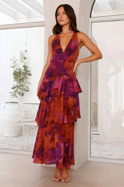 Floral Print Dress with Deep Neckline