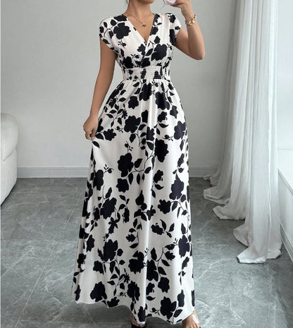 Daniela | Long Floral Dress with V-Neckline