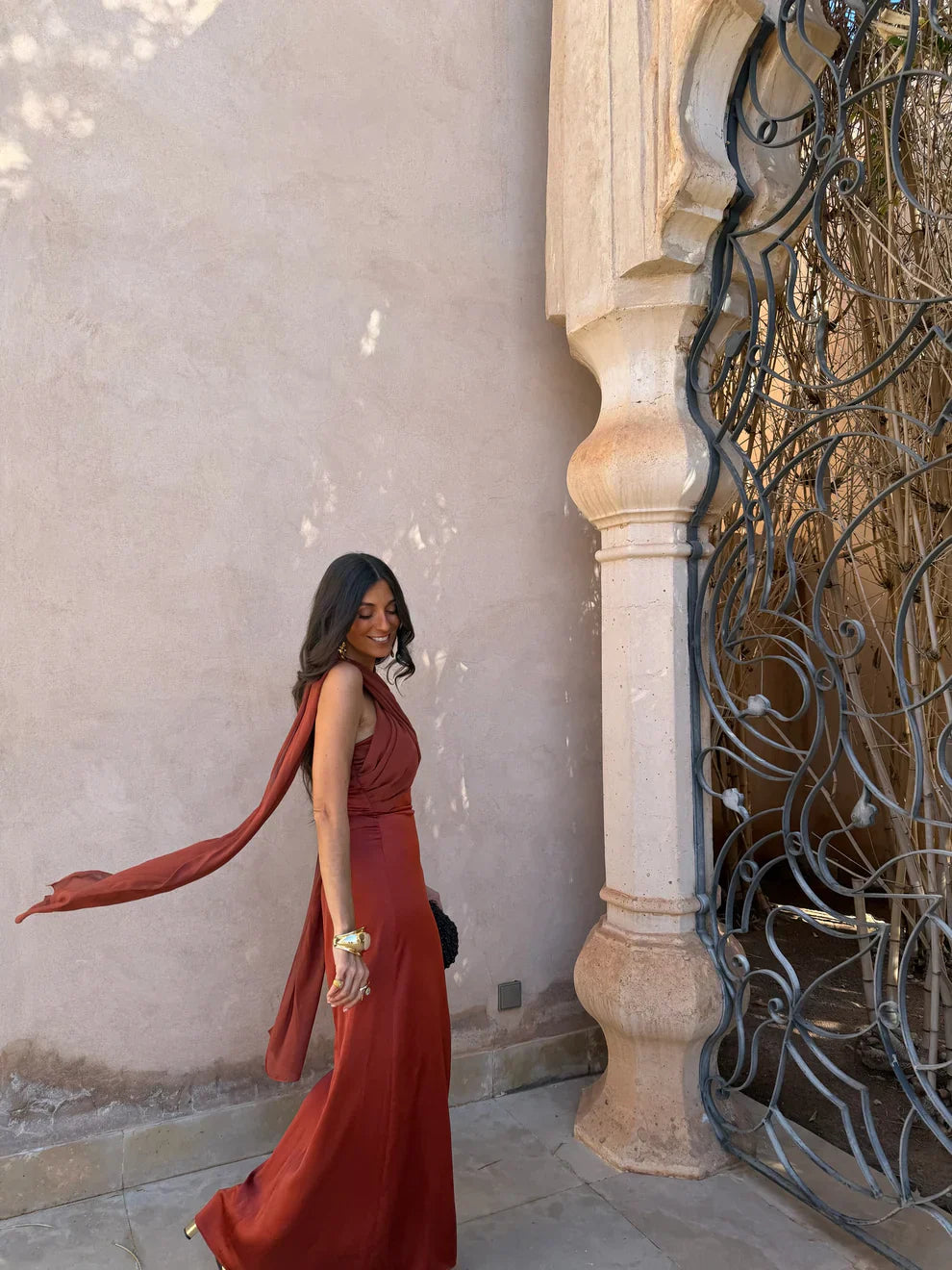 Noa | Vintage Plain Dress with Bow and High Waist