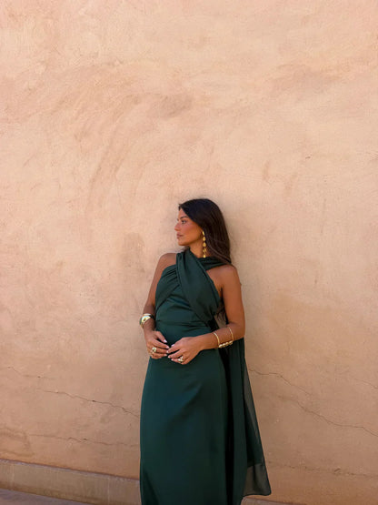 Noa | Vintage Plain Dress with Bow and High Waist