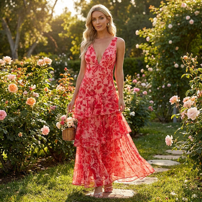 Maya | Long Floral Dress with Ruffles