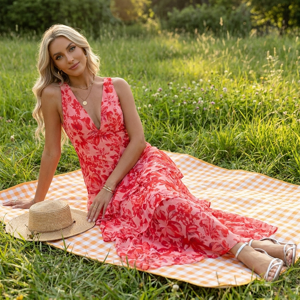 Maya | Long Floral Dress with Ruffles