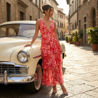 Maya | Long Floral Dress with Ruffles