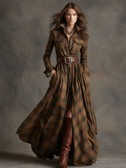 Scarlett | Plaid Maxi Shirt Dress Long Sleeve Belted Dress
