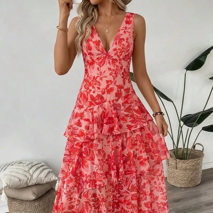 Maya | Long Floral Dress with Ruffles