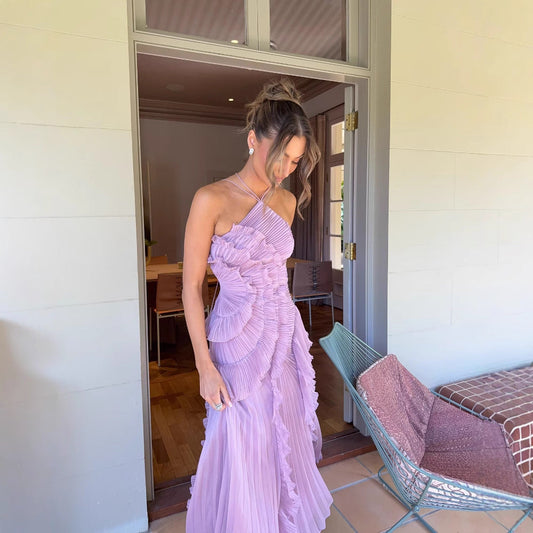 QUINTESSA™ - Elegant Halter Neck Lotus Summer Maxi Dress
