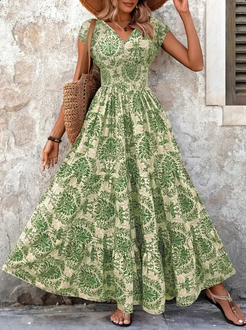 Lorena | Baroque Maxi Dress with V-Neckline