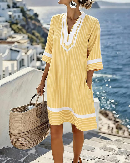 Klara™ | Lightweight Striped V-Neck Dress