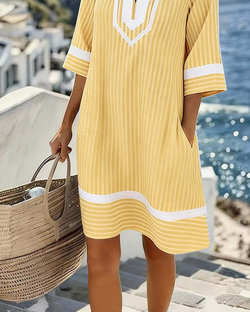 Klara™ | Lightweight Striped V-Neck Dress