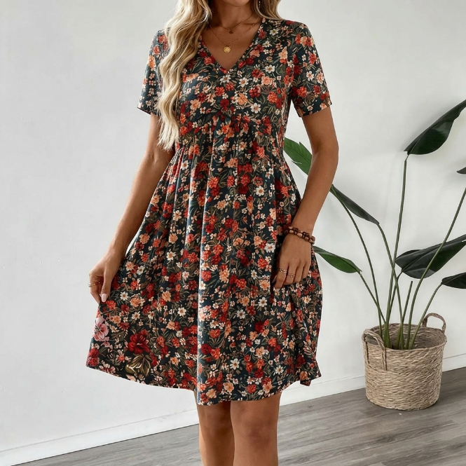 Bea | Floral Summer Dress with V-Neckline
