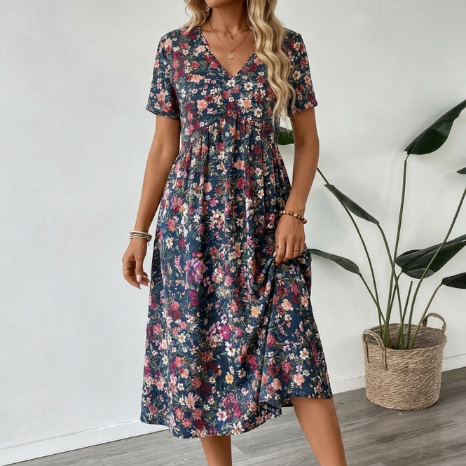 Bea | Floral Summer Dress with V-Neckline