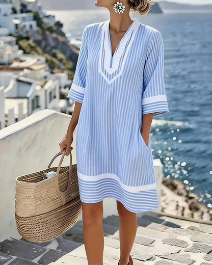 Klara™ | Lightweight Striped V-Neck Dress