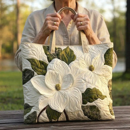 Artisanal Quilted Bag - Elegant White Lilies