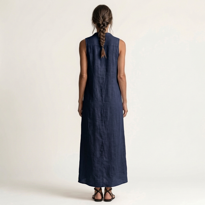 Mirabell | Hooded Button-Front Sleeveless Linen Maxi Dress