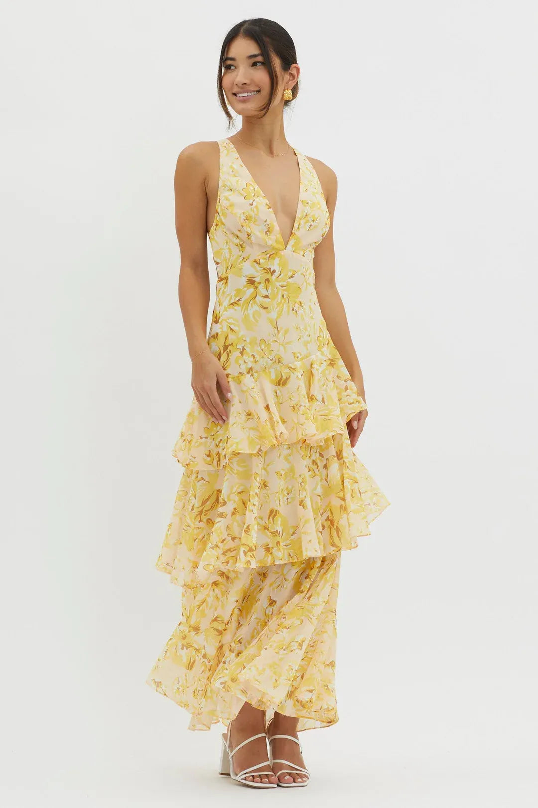 Maya | Long Floral Dress with Ruffles