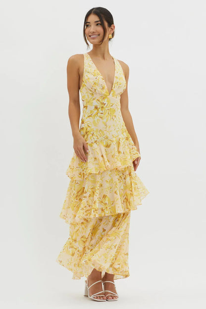 Maya | Long Floral Dress with Ruffles