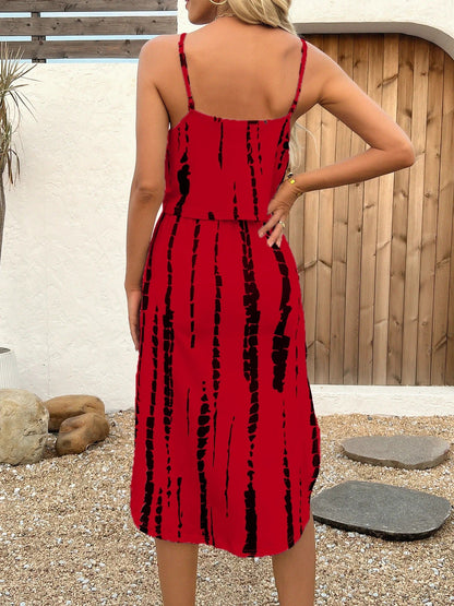 Luna | Printed Midi Dress with Thin Straps