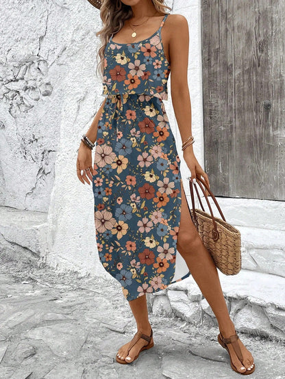 Luna | Printed Midi Dress with Thin Straps