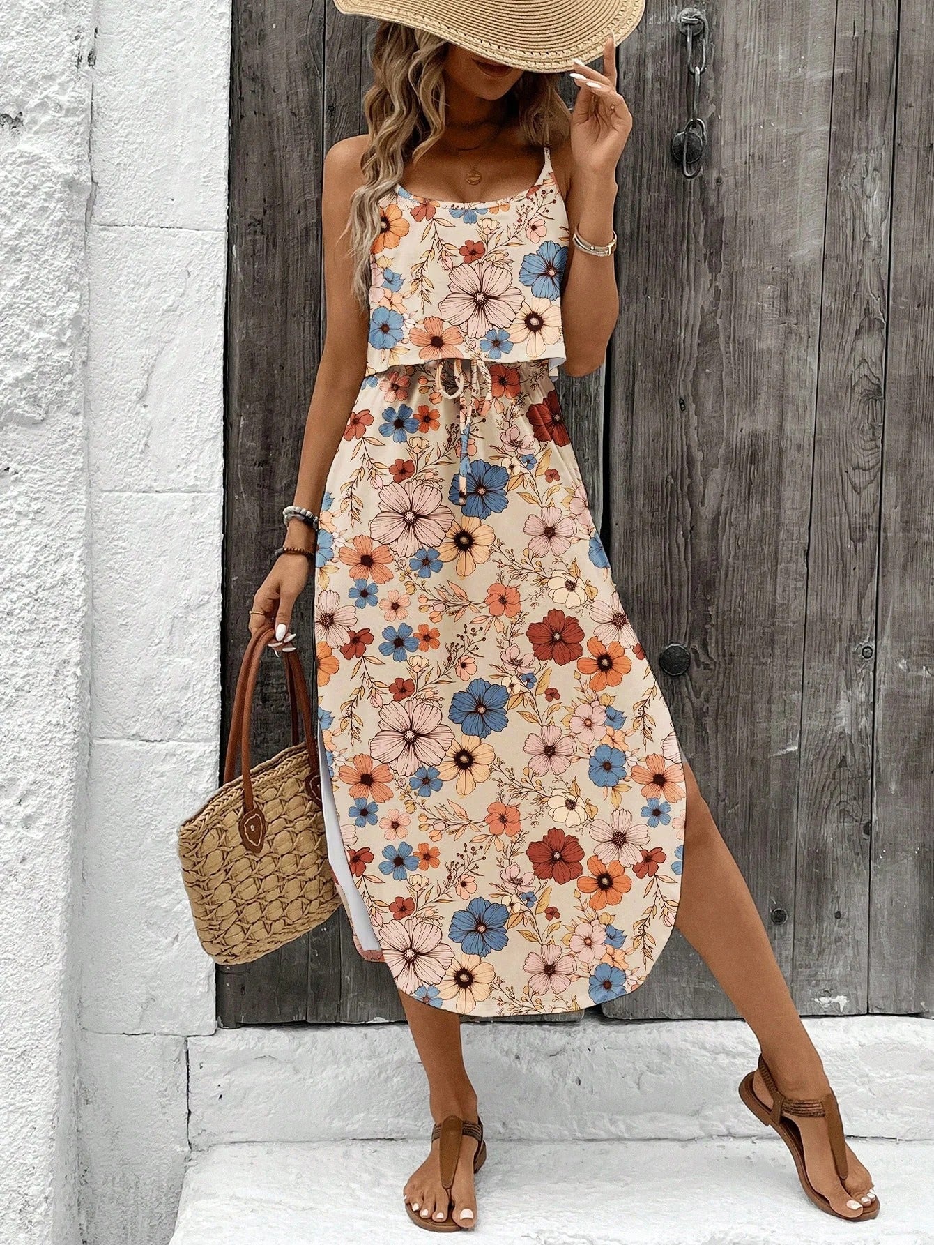 Luna | Printed Midi Dress with Thin Straps