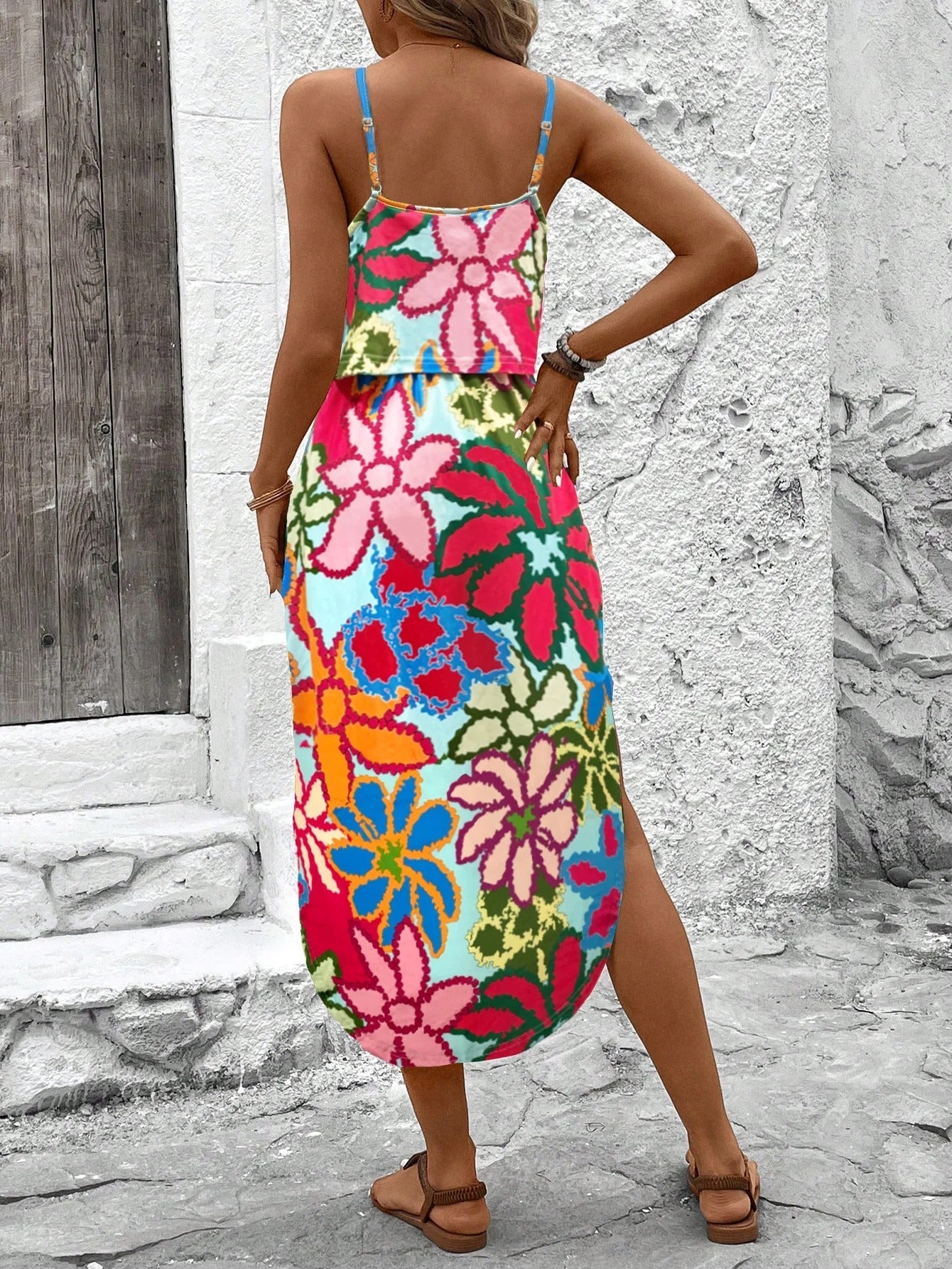 Luna | Printed Midi Dress with Thin Straps