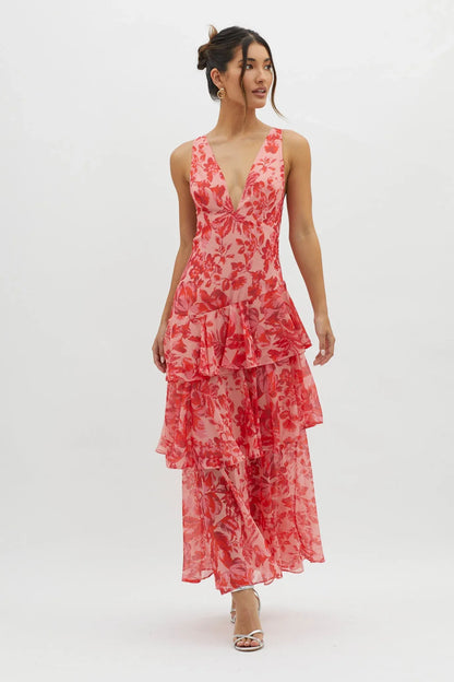 Maya | Long Floral Dress with Ruffles
