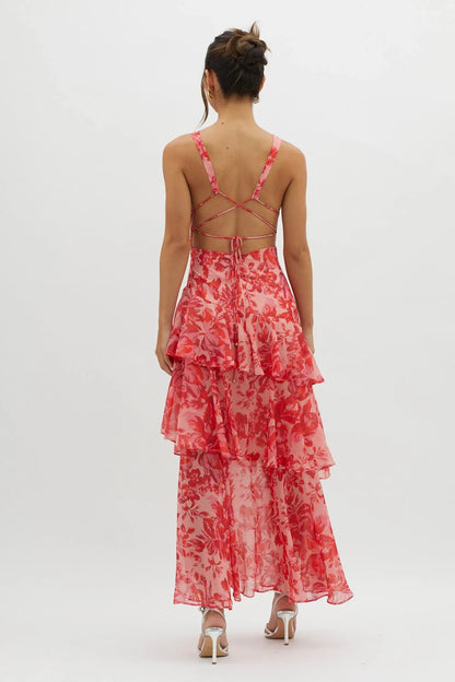 Maya | Long Floral Dress with Ruffles