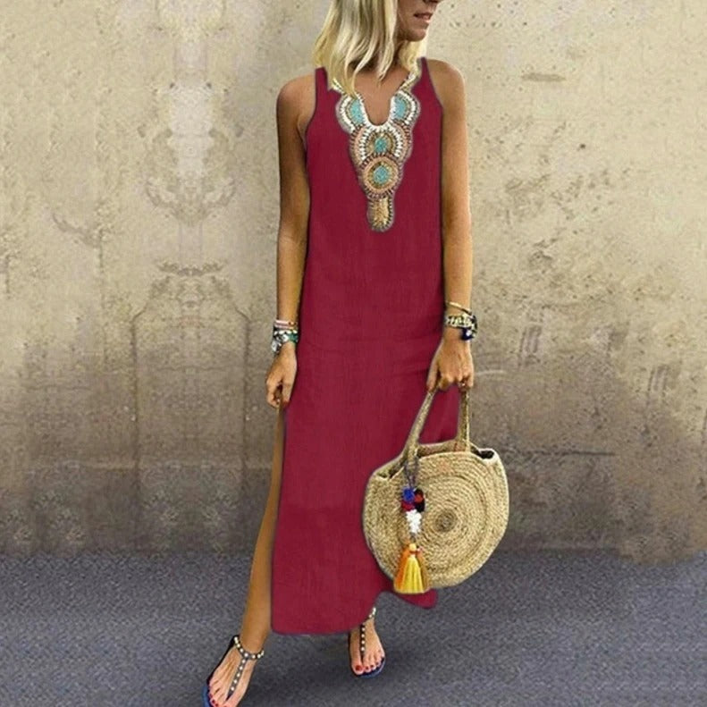 Nerea | Bohemian Maxi Dress with V-Neckline