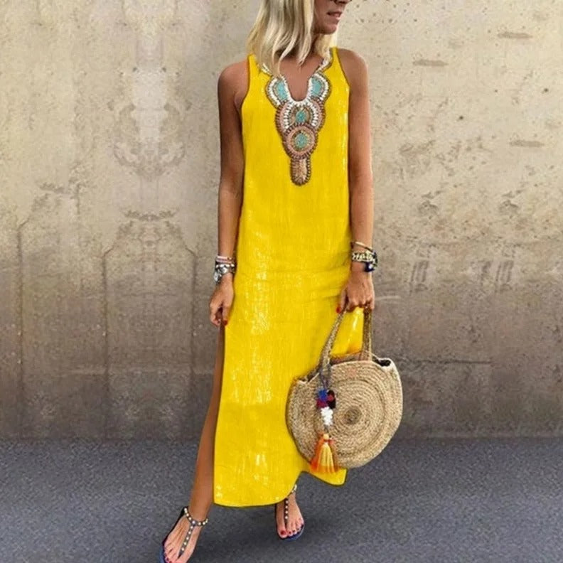 Nerea | Bohemian Maxi Dress with V-Neckline