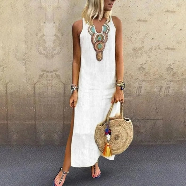 Nerea | Bohemian Maxi Dress with V-Neckline
