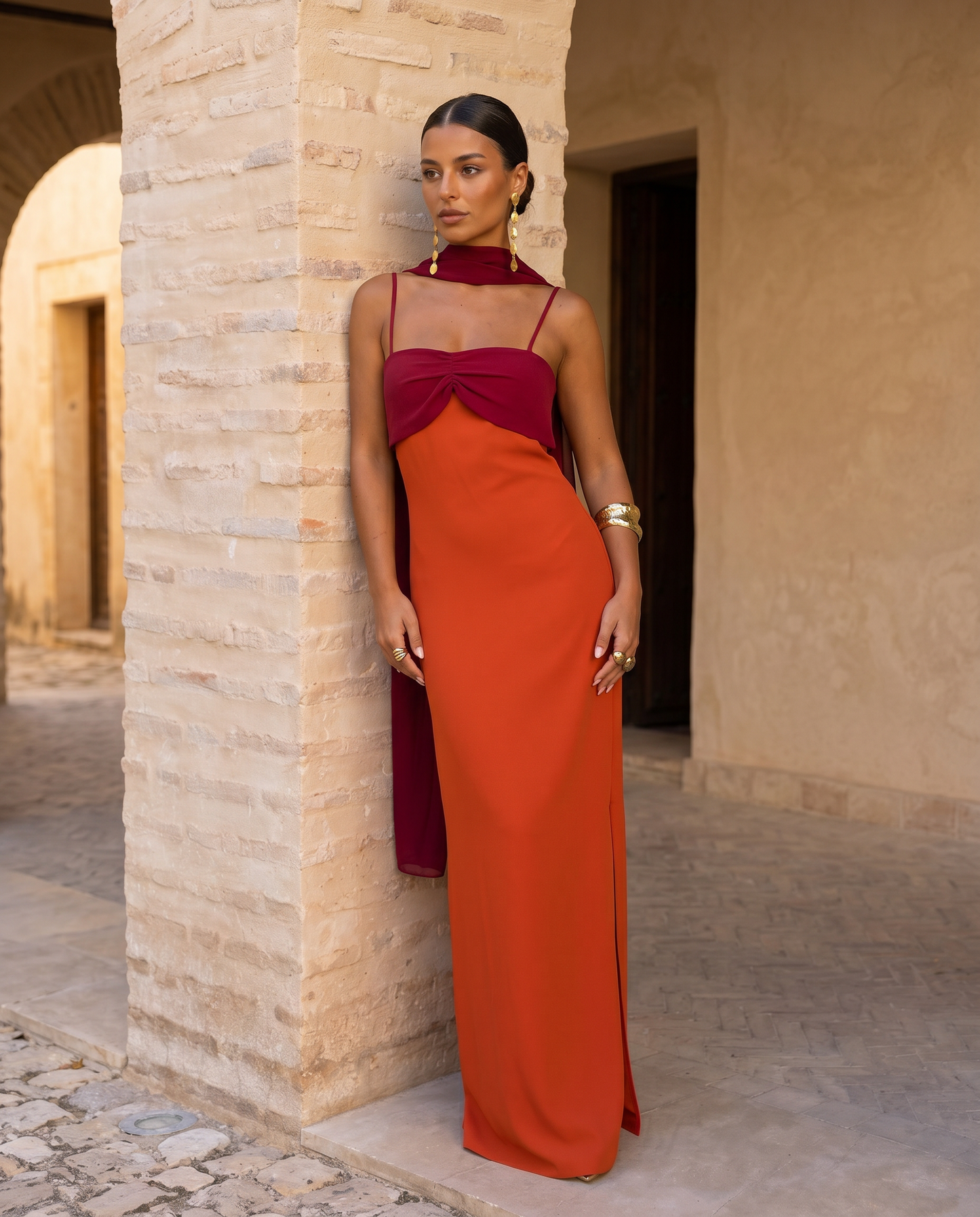 Zahara | Orange Dress with Red Neckline (PRE ORDER 12-13 JUNE)