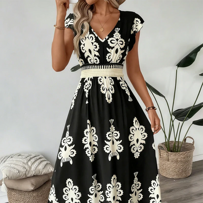 Candela | Baroque Maxi Dress with V-Neckline