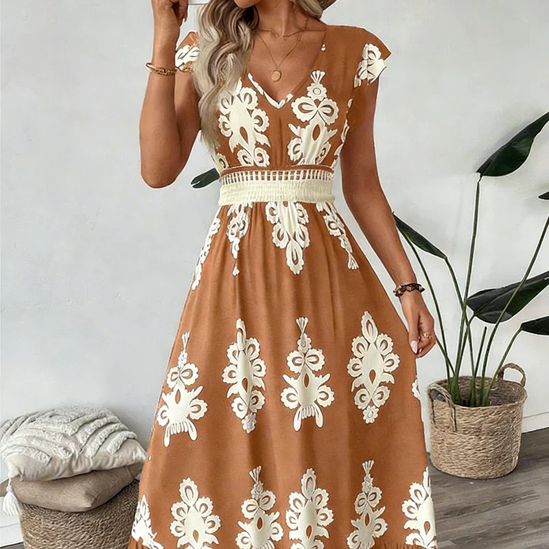 Candela | Baroque Maxi Dress with V-Neckline