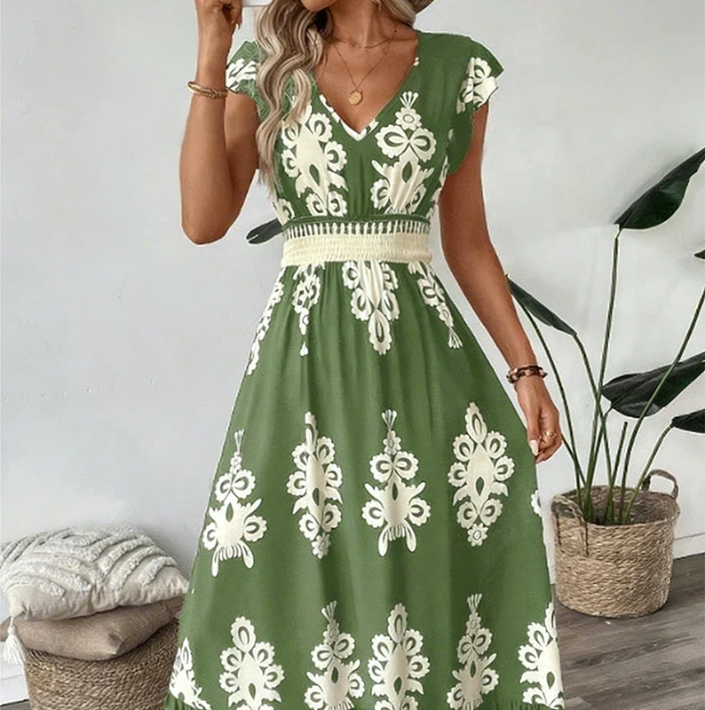 Candela | Baroque Maxi Dress with V-Neckline