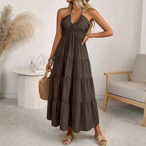 Julia | Long Halter Neck Dress with Open Back