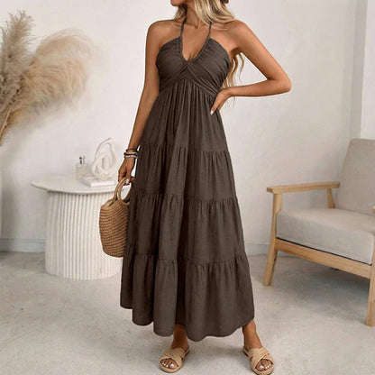 Julia | Long Halter Neck Dress with Open Back