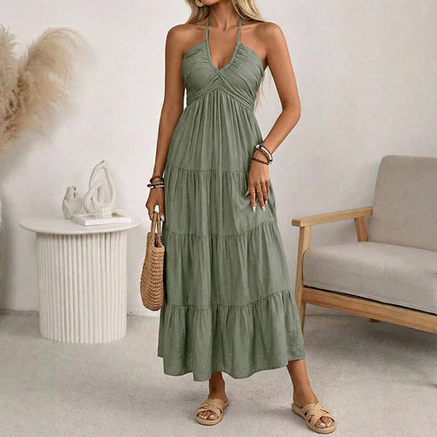 Julia | Long Halter Neck Dress with Open Back