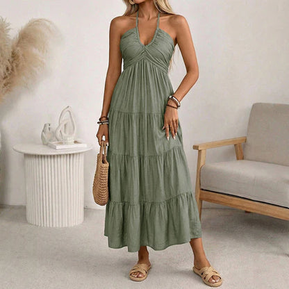 Julia | Long Halter Neck Dress with Open Back